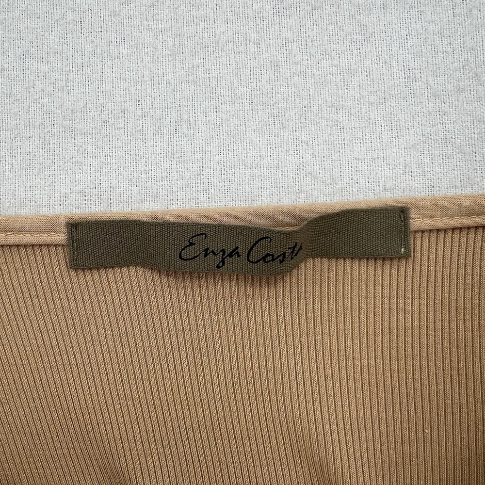 ENZA COSTA Halter Bodysuit Women Medium Tan Ribbed Silk Blend Keyhole Sleeveless - Picture 10 of 13